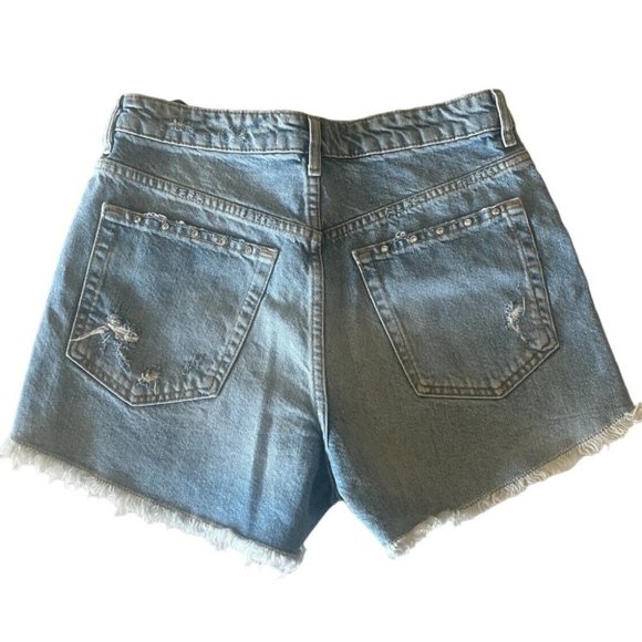 Zara High Waisted Denim Rhinestone Distressed Shorts - Picture 2 of 8
